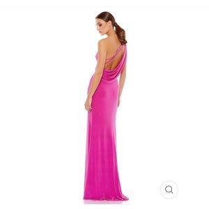 Mac Duggal JERSEY ONE SHOULDER DRAPED BACK GOWN